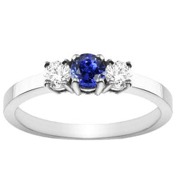 Blauwe saffier 3 stenen diamanten ring 1,50 karaat goud 4 Prong Basket Set