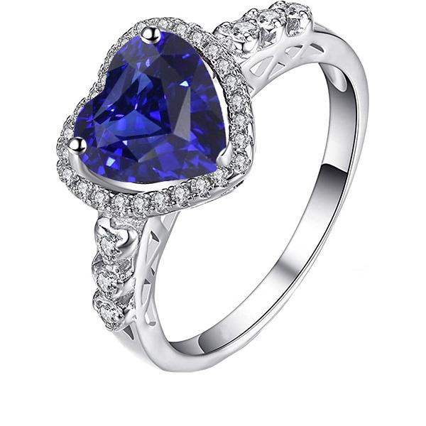 Blauwe saffier Halo hart geslepen ring & ronde diamanten 3,50 karaat - harrychadent.nl