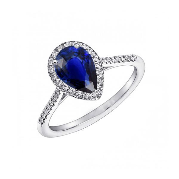 Blauwe saffier Halo peervormige ring & diamanten 3,50 karaat - harrychadent.nl