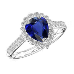 Blauwe saffier Halo verlovingsring & ronde diamanten 3,50 karaat