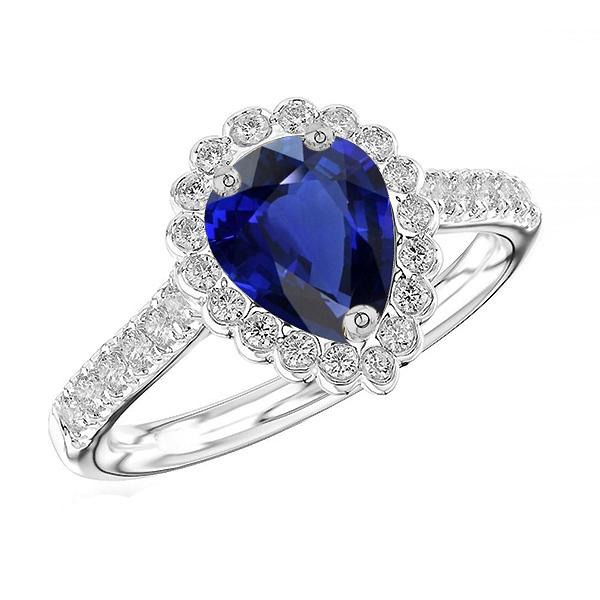 Blauwe saffier Halo verlovingsring & ronde diamanten 3,50 karaat - harrychadent.nl