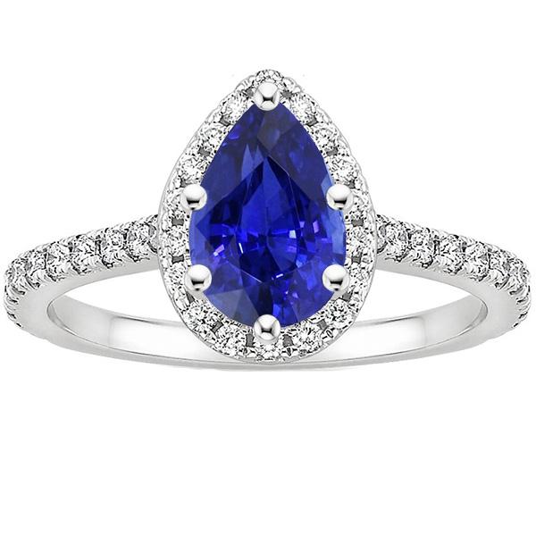Blauwe saffier Halo verlovingsring witgouden accenten 5,50 karaat - harrychadent.nl