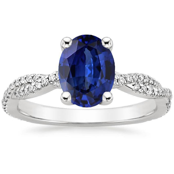 Blauwe saffier Solitaire met accenten Trouwring 3,50 karaat - harrychadent.nl