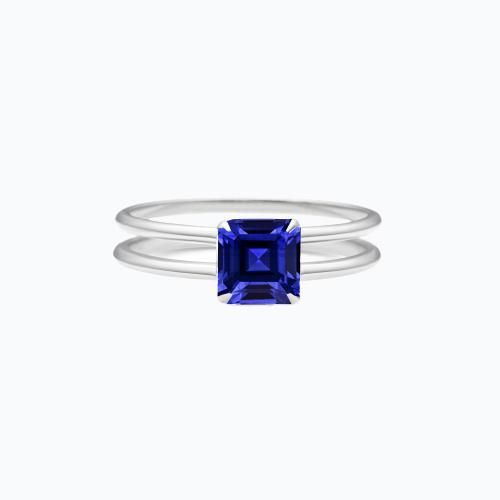 Blauwe saffier Solitaire ring Asscher geslepen 1,50 karaat dubbele schacht goud - harrychadent.nl