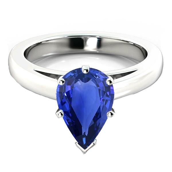 Blauwe saffier Solitaire verlovingsring peer geslepen 2,50 karaat - harrychadent.nl