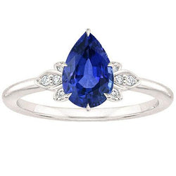 Blauwe saffier diamanten jubileum ring 2 karaat peer geslepen tanden set nieuw