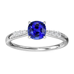 Blauwe saffier diamanten kussen verlovingsring 2 karaat witgoud