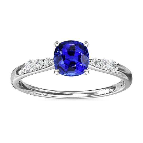 Blauwe saffier diamanten kussen verlovingsring 2 karaat witgoud - harrychadent.nl