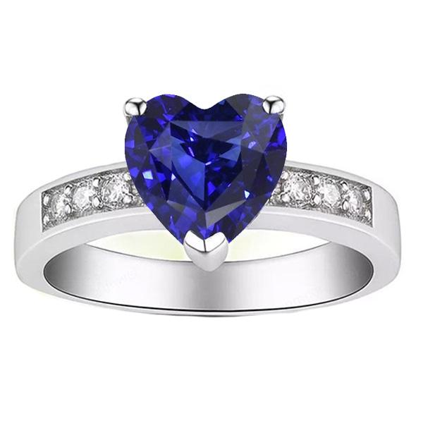 Blauwe saffier diamanten ring hart geslepen edelsteen goud 14K 2,50 karaat - harrychadent.nl