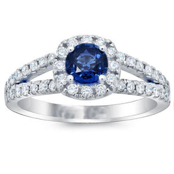 Blauwe saffier diamanten ronde 3.50 karaat sieraden Halo edelsteen ring