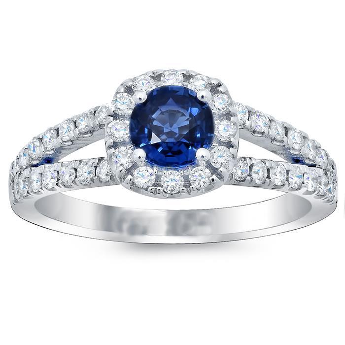 Blauwe saffier diamanten ronde 3.50 karaat sieraden Halo edelsteen ring - harrychadent.nl