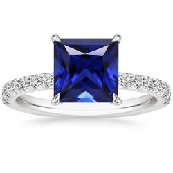 Blauwe saffier & diamanten solitaire accenten ring 5,50 karaat prinses geslepen