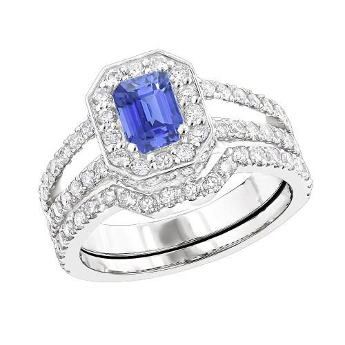 Blauwe saffier diamanten verlovingsring set 3.50 karaat Pave Set sieraden - harrychadent.nl