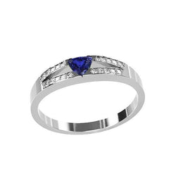 Blauwe saffier edelsteen biljoen geslepen ring 1 karaat gespleten schacht diamanten
