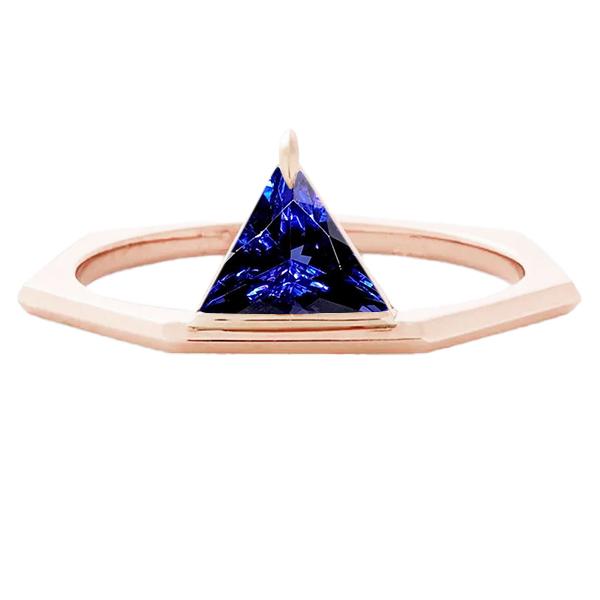 Blauwe saffier edelsteen biljoen ring 14K Rose Gold 1 karaat sieraden - harrychadent.nl