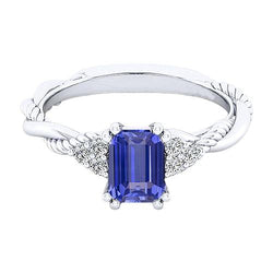 Blauwe saffier edelsteen ring gedraaid touw stijl diamanten 2 karaat