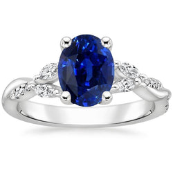 Blauwe saffier edelsteen ring met markiezin & ronde accenten 4,50 karaat