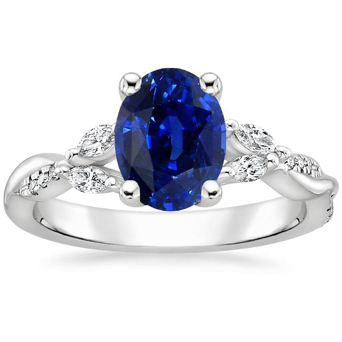 Blauwe saffier edelsteen ring met markiezin & ronde accenten 4,50 karaat - harrychadent.nl