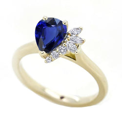 Blauwe saffier edelsteen ring met ronde en markiezin accenten 2,50 karaat