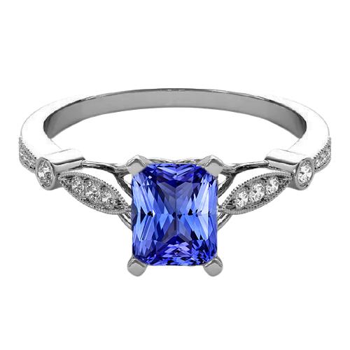 Blauwe saffier edelsteen stralende ring Milgrain schacht 2,50 karaat - harrychadent.nl