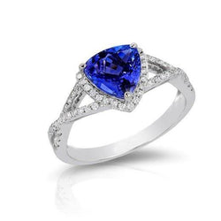 Blauwe saffier en diamanten 3,66 karaats ring wit goud 14K