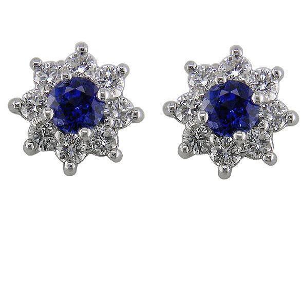 Blauwe saffier en diamanten 5,40 ct Lady Studs oorbellen wit goud 14k - harrychadent.nl