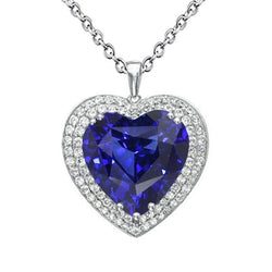 Blauwe saffier en diamanten dubbele halo hart hanger 6,50 karaat goud
