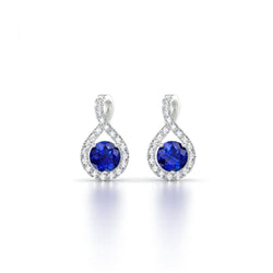 Blauwe saffier en diamanten oorknopjes voor dames 4 karaat witgoud 14K