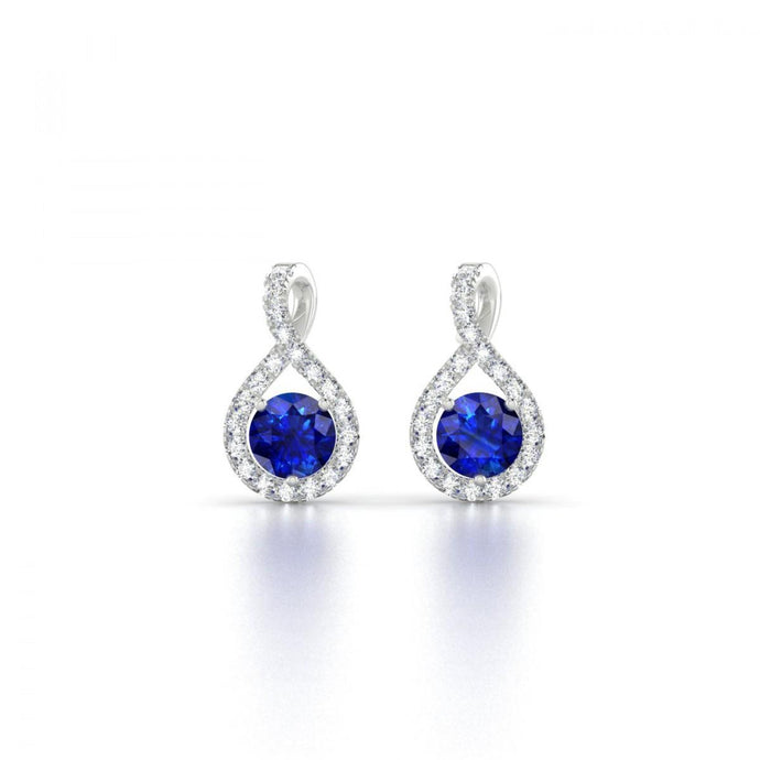 Blauwe saffier en diamanten oorknopjes voor dames 4 karaat witgoud 14K - harrychadent.nl