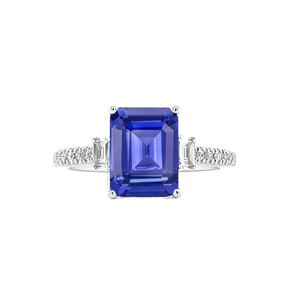 Blauwe saffier en diamanten ring 3 stenen stijl en accenten 3,50 karaat - harrychadent.nl