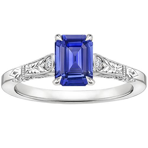 Blauwe saffier en diamanten ring met 3 stenen 3,25 karaat smaragd geslepen - harrychadent.nl