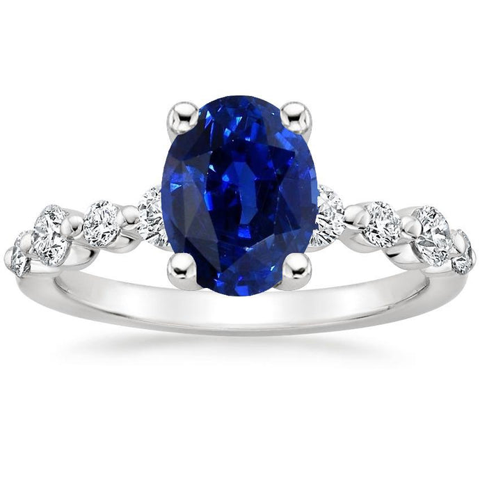 Blauwe saffier en diamanten ring ovale 4,50 karaat damessieraden - harrychadent.nl