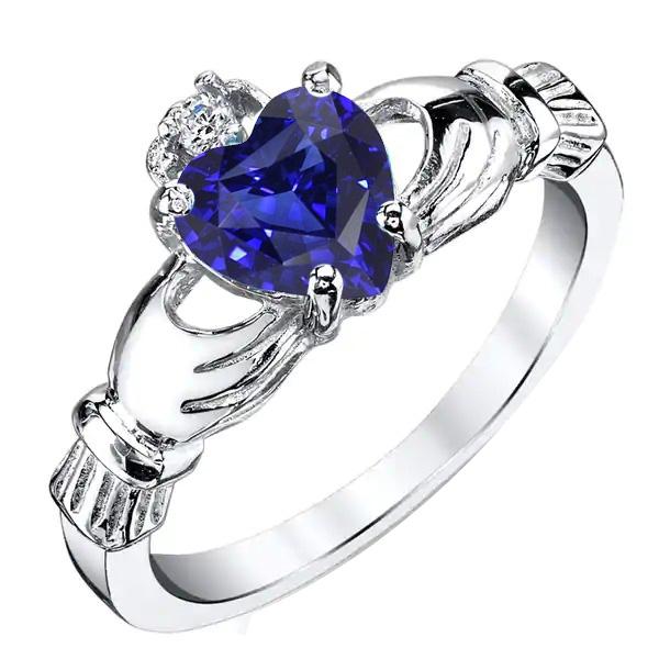 Blauwe saffier en ronde diamanten ring 2,75 karaat witgouden sieraden - harrychadent.nl