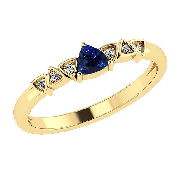 Blauwe saffier en ronde diamanten ring biljoen vormige 0,75 karaat - harrychadent.nl