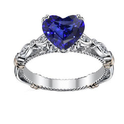 Blauwe saffier hart edelsteen ring 2,50 karaat antieke stijl sieraden