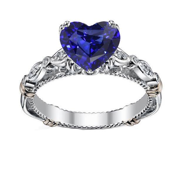 Blauwe saffier hart edelsteen ring 2,50 karaat antieke stijl sieraden - harrychadent.nl