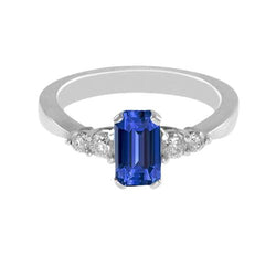 Blauwe saffier jubileumring ronde diamant taps toelopende schacht 1,75 karaat