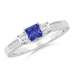Blauwe saffier met diamanten edelsteenring 2,85 karaat witgoud 14K