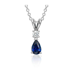 Blauwe saffier met diamanten hanger ketting 2 karaat 14K witgoud