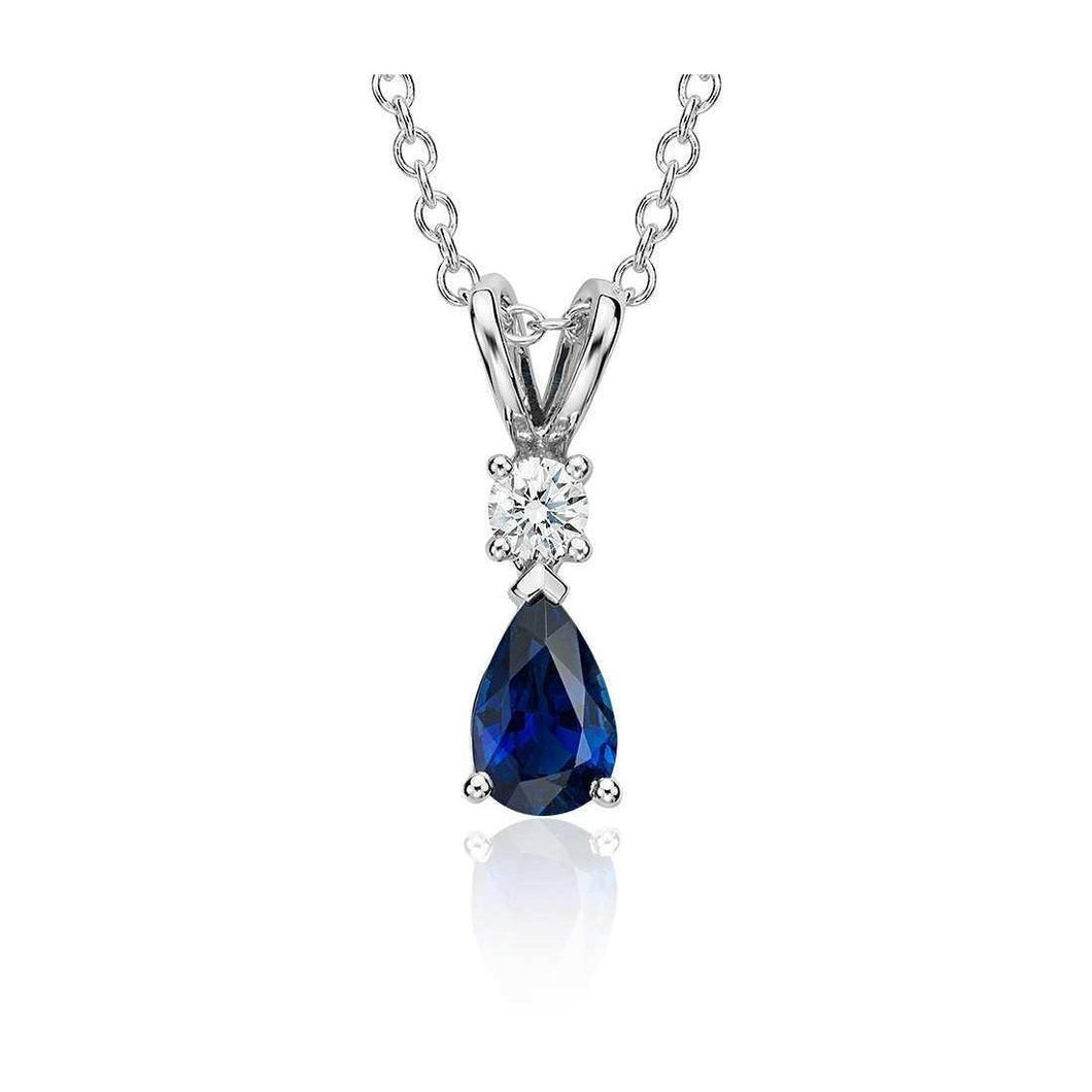 Blauwe saffier met diamanten hanger ketting 2 karaat 14K witgoud - harrychadent.nl