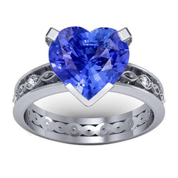 Blauwe saffier ring ronde diamanten 3,50 karaat vintage stijl