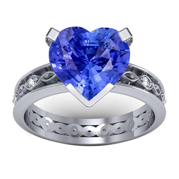 Blauwe saffier ring ronde diamanten 3,50 karaat vintage stijl - harrychadent.nl