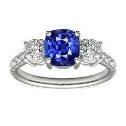 Blauwe saffier & ronde diamanten ring 3,50 karaat 3 stenen stijl sieraden