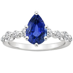 Blauwe saffier & ronde diamanten verlovingsring met accenten 4,25 karaat