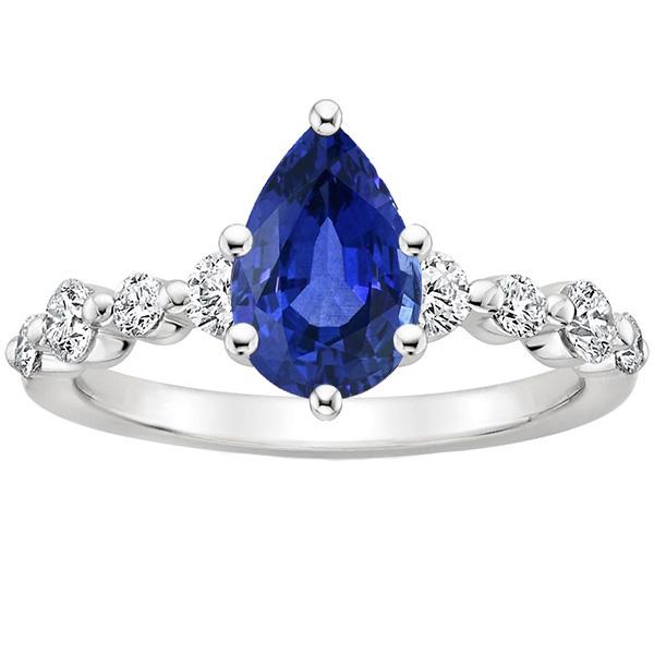 Blauwe saffier & ronde diamanten verlovingsring met accenten 4,25 karaat - harrychadent.nl