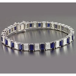 Blauwe saffier smaragd gesneden tennisarmband 12 karaat sieraden Nieuw