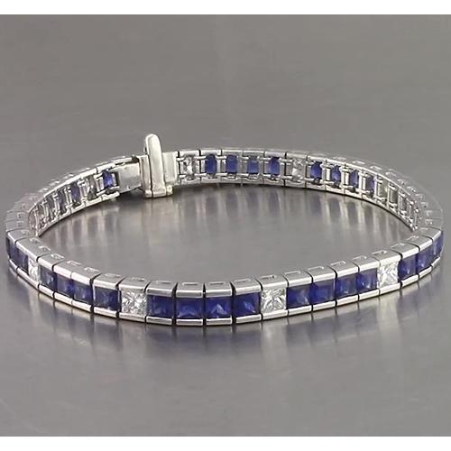 Blauwe saffier tennisarmband prinses geslepen 25 karaat witgoud 14K - harrychadent.nl