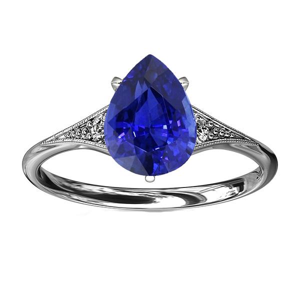 Blauwe saffier trouwring peer gesneden antieke stijl sieraden 2,75 karaat - harrychadent.nl