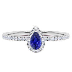 Blauwe saffier verlovingsring Teardrop stijl wit goud 2,50 karaat