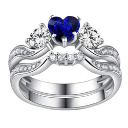 Blauwe saffier verlovingsring bezet met gouden diamanten band 3 karaat 14K